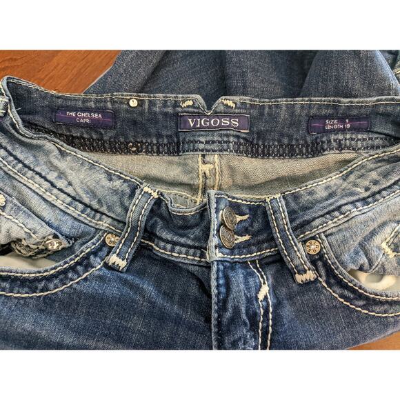Vigoss The Chelsea Capri Jeans 1 Blue W29 L19 Thick Stitching Straight Leg Denim - Picture 8 of 12